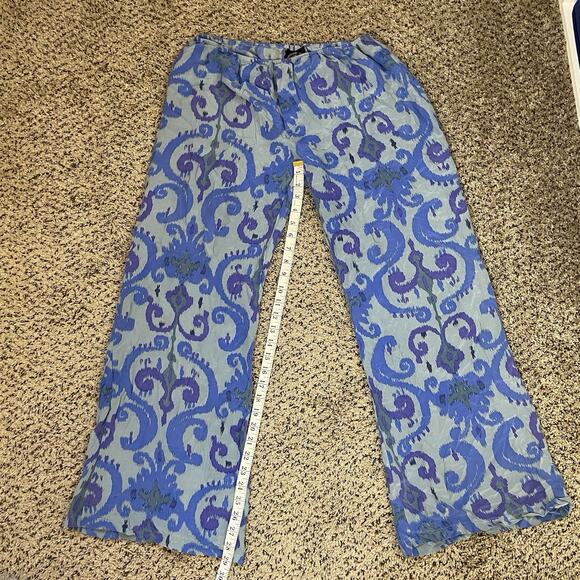 AUM COUTURE Blue Purple 100% Silk Ikat Paisley Print Pants Pull On Beach Boho L - Picture 9 of 10
